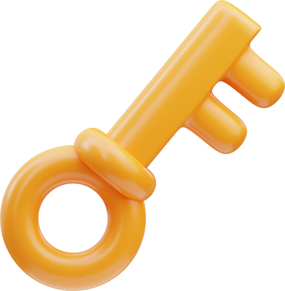 3d golden key game icon illustration rendering